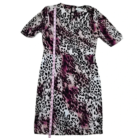 Calvin Klein Size 6 Purple Leopard Print Faux Wrap Dress Cocktail Party Vintage - Picture 8 of 9